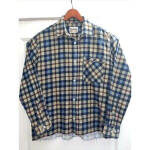 Vintage Canada Forest Button Down Flannel Shirt Mens Size Large 41/42 Plaid Blue
